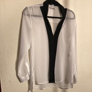 Kenneth Cole New York Sheer Button Up Blouse